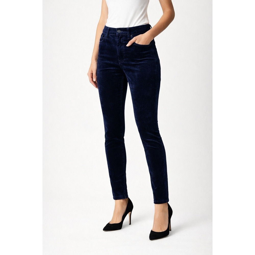PAIGE Women's Size 27 Navy Velvet Skinny Designer Pants Mid Rise Stretch Ankle